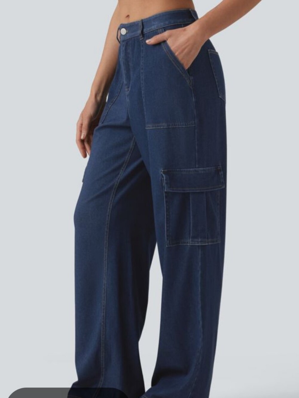 HALARA Flex Midrise Navy Wide-Leg Cargo Jean Stretch Pull On Pants